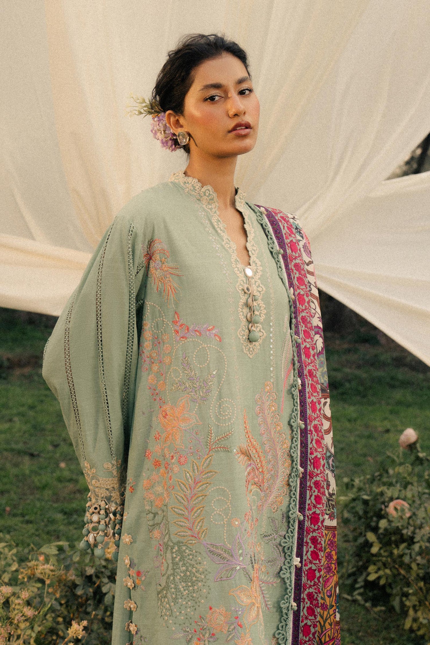 Sana Safinaz 3 Piece Custom Stitched Suit - Green - LB29568