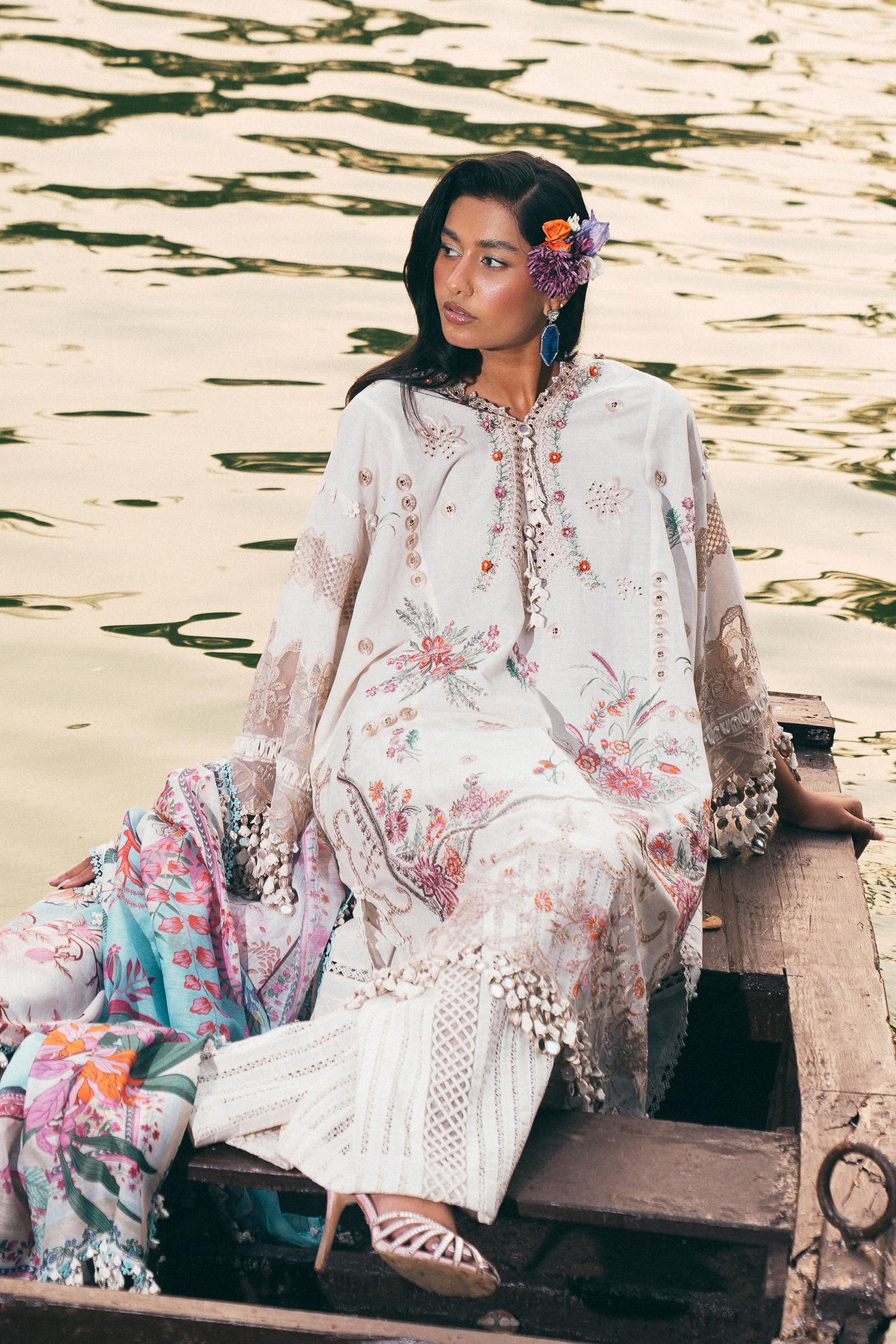 Sana Safinaz 3 Piece Custom Stitched Suit - Off-White - LB29570