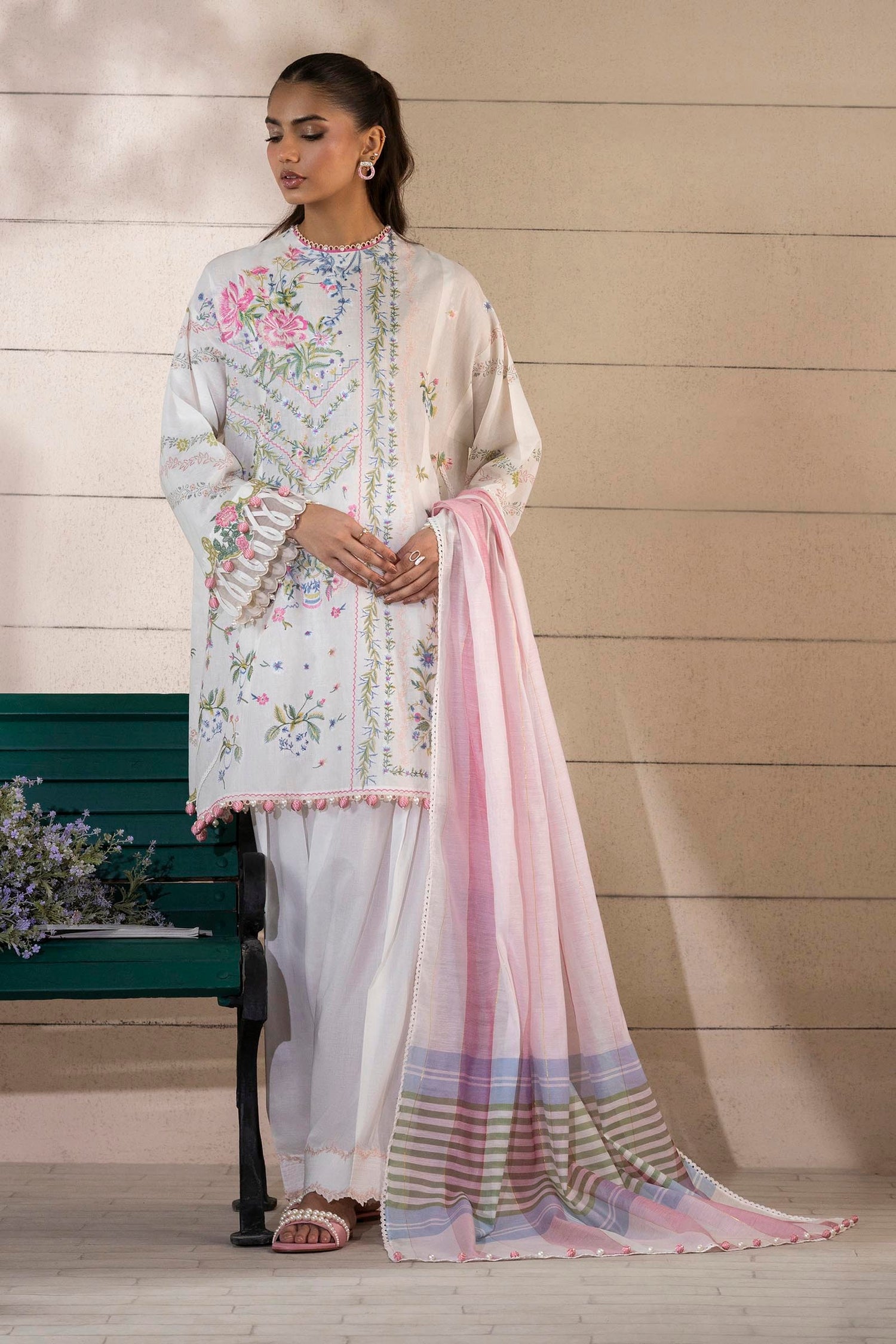 Sana Safinaz 3 Piece Custom Stitched Suit - Off-White - LB29341
