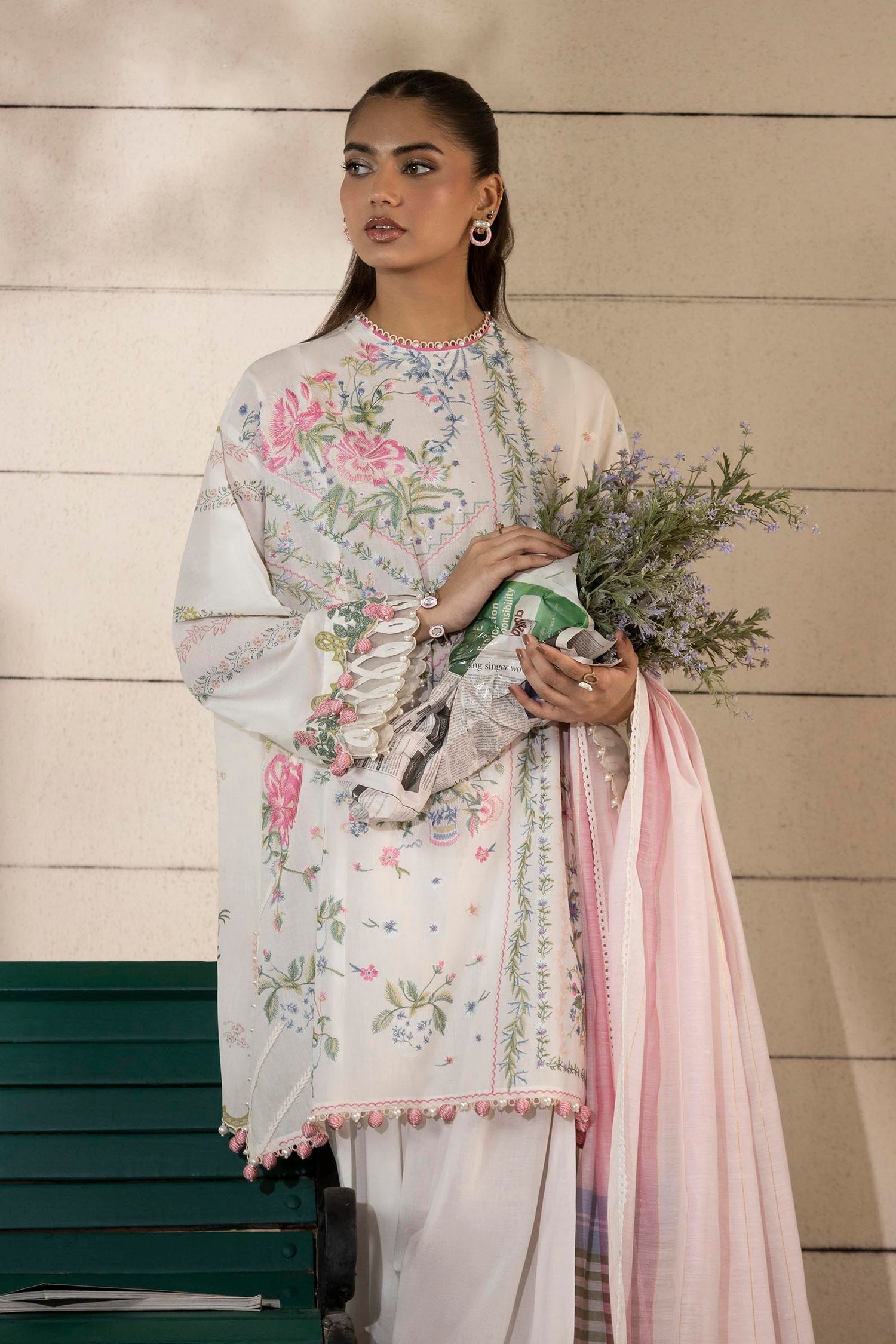 Sana Safinaz 3 Piece Custom Stitched Suit - Off-White - LB29341