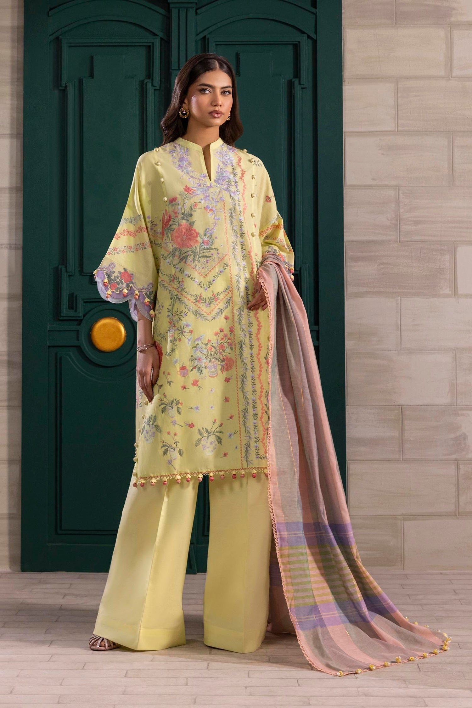 Sana Safinaz 3 Piece Custom Stitched Suit - Yellow - LB29342