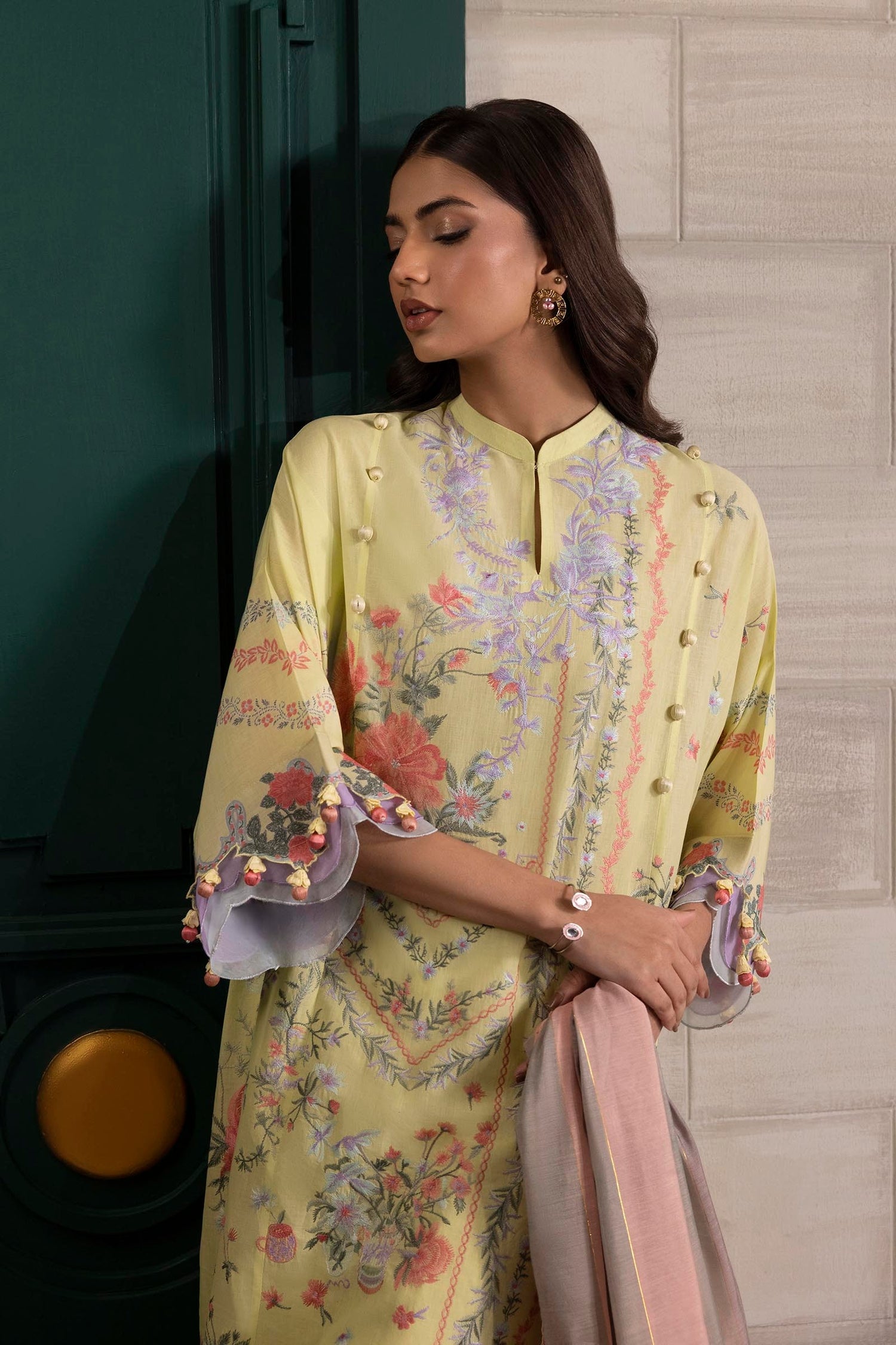 Sana Safinaz 3 Piece Custom Stitched Suit - Yellow - LB29342