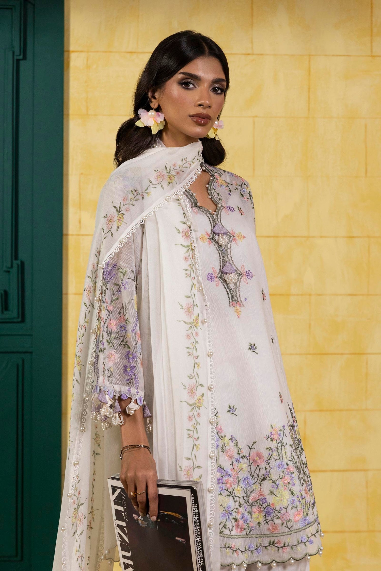 Sana Safinaz 3 Piece Custom Stitched Suit - Off-White - LB29375