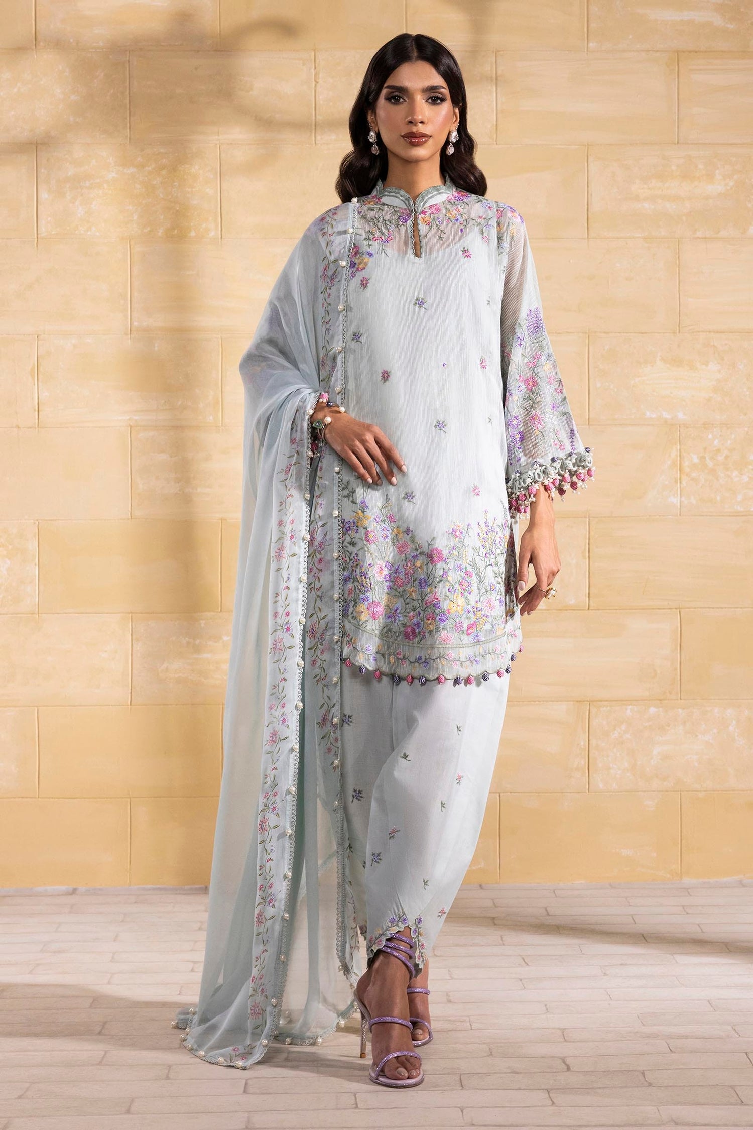 Sana Safinaz 3 Piece Custom Stitched Suit - Gray - LB29376