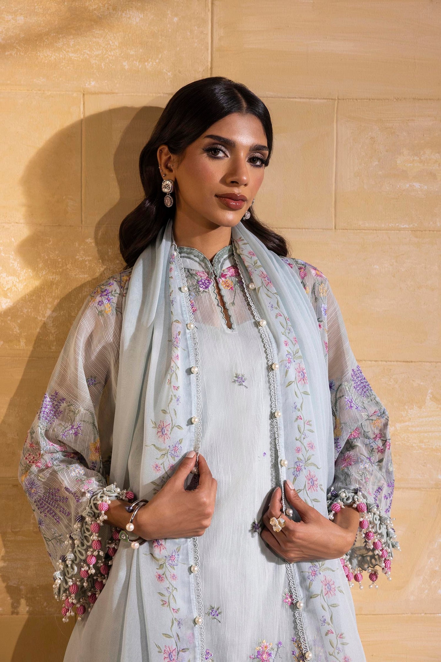 Sana Safinaz 3 Piece Custom Stitched Suit - Gray - LB29376