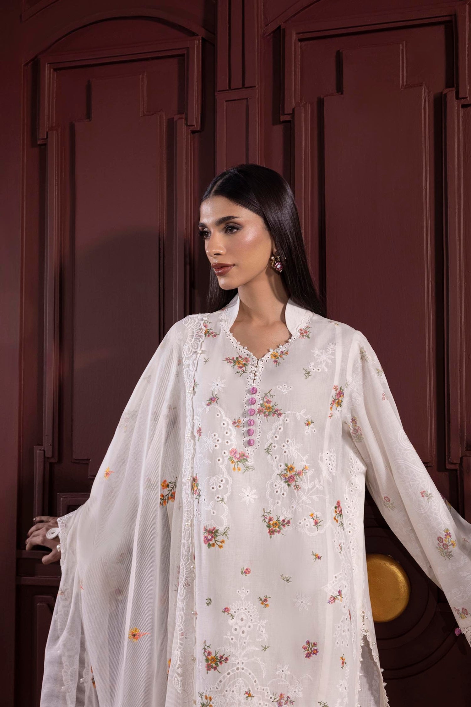 Sana Safinaz 3 Piece Custom Stitched Suit - Off-White - LB29377