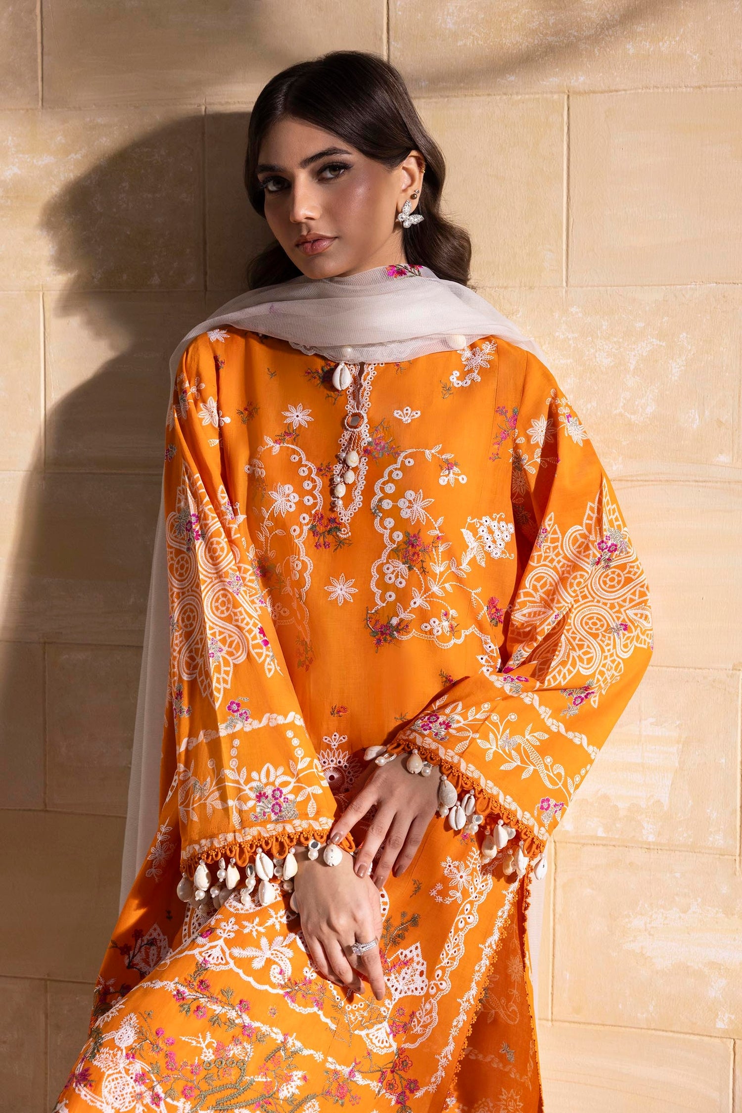 Sana Safinaz 3 Piece Custom Stitched Suit - Orange - LB29378