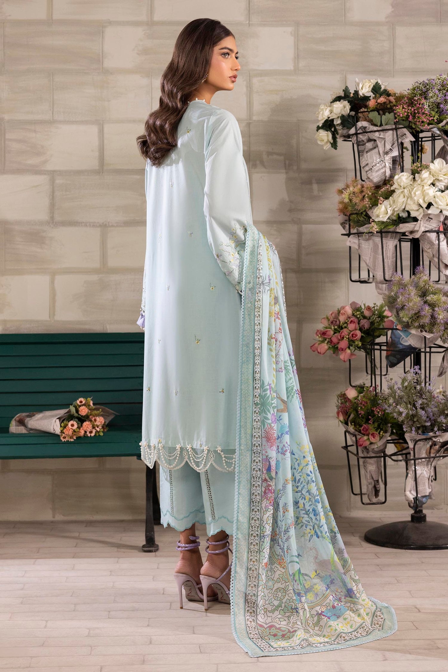 Sana Safinaz 3 Piece Custom Stitched Suit - Blue - LB29379