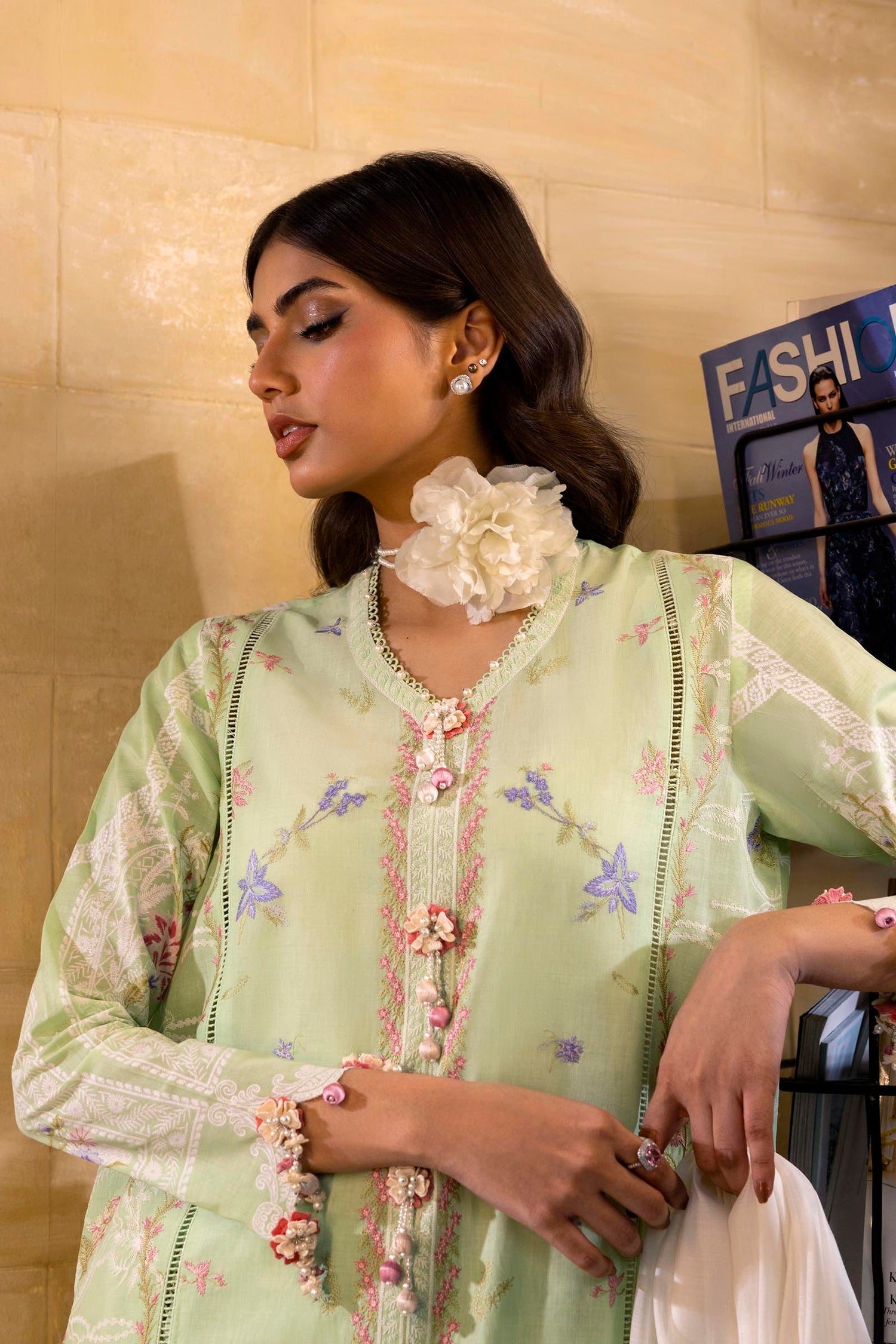 Sana Safinaz 3 Piece Custom Stitched Suit - Green - LB29381