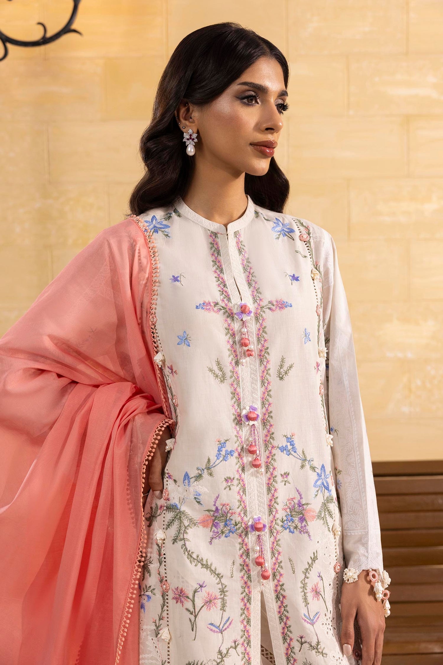 Sana Safinaz 3 Piece Custom Stitched Suit - Off-White - LB29382