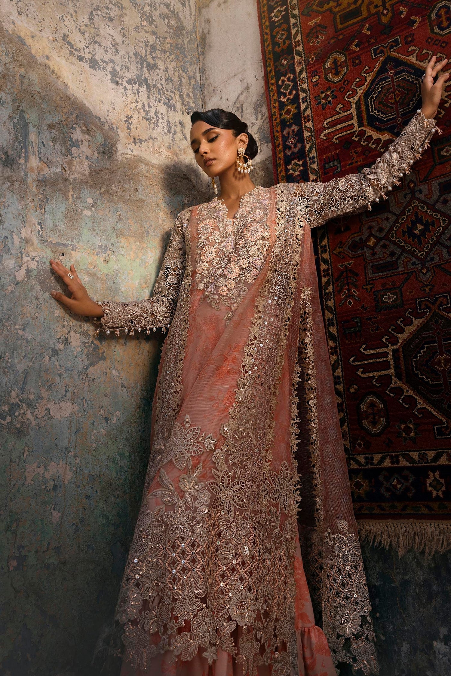 Sana Safinaz 3 Piece Custom Stitched Suit - Peach - LB30446