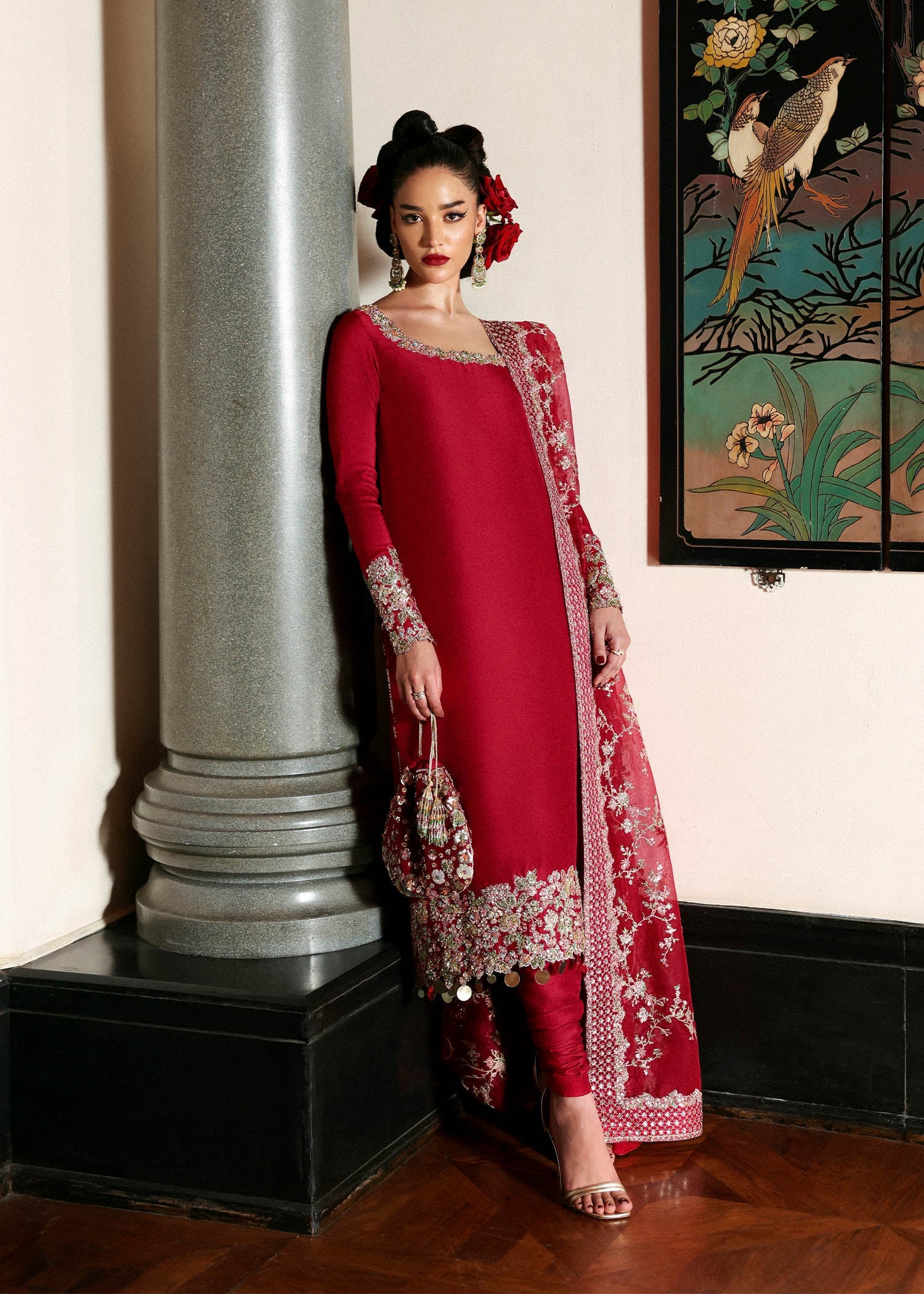 Hussain Rehar 3 Piece Pret Suit - Red - LB30620