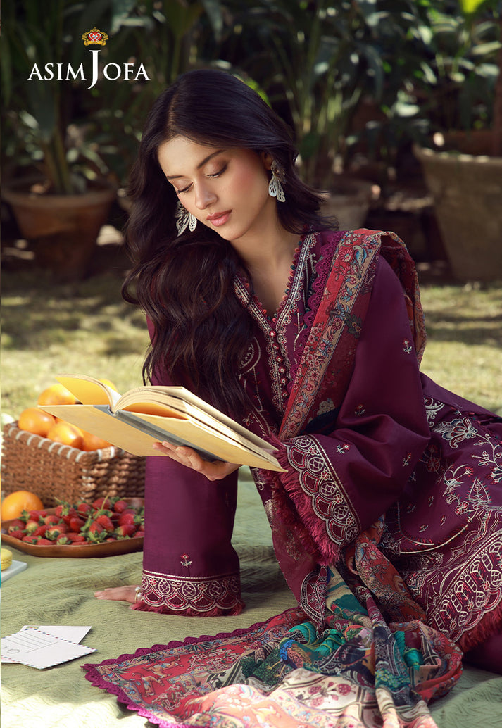 Asim Jofa 3 Piece Custom Stitched Suit - Purple - LB31644