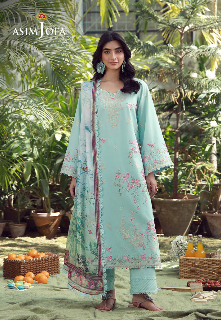 Asim Jofa 3 Piece Custom Stitched Suit - Aqua - LB31642