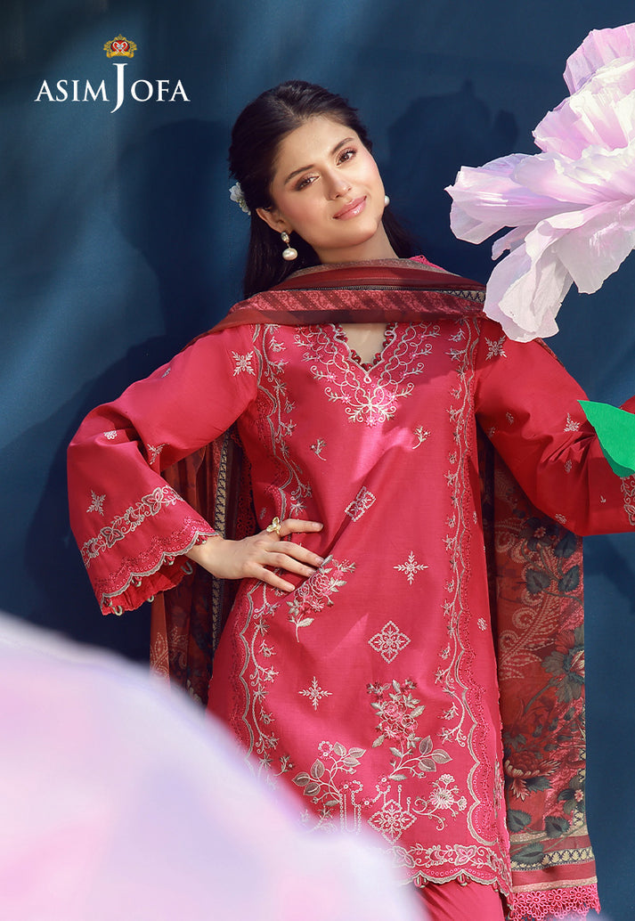 Asim Jofa 3 Piece Custom Stitched Suit - Pink - LB31646