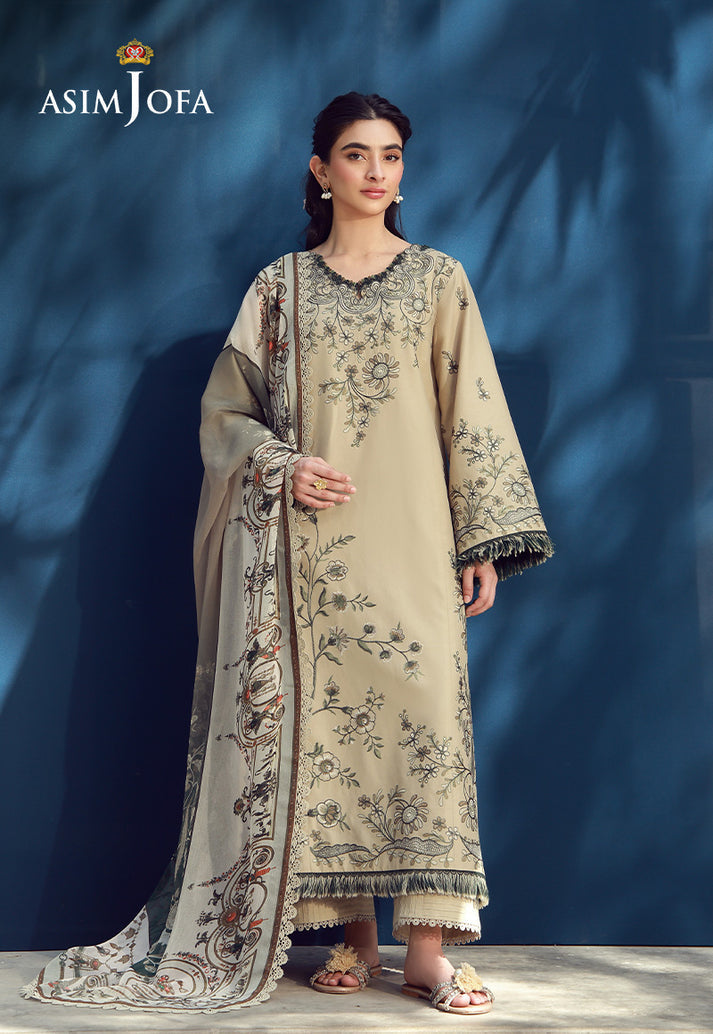 Asim Jofa 3 Piece Custom Stitched Suit - Beige - LB31643