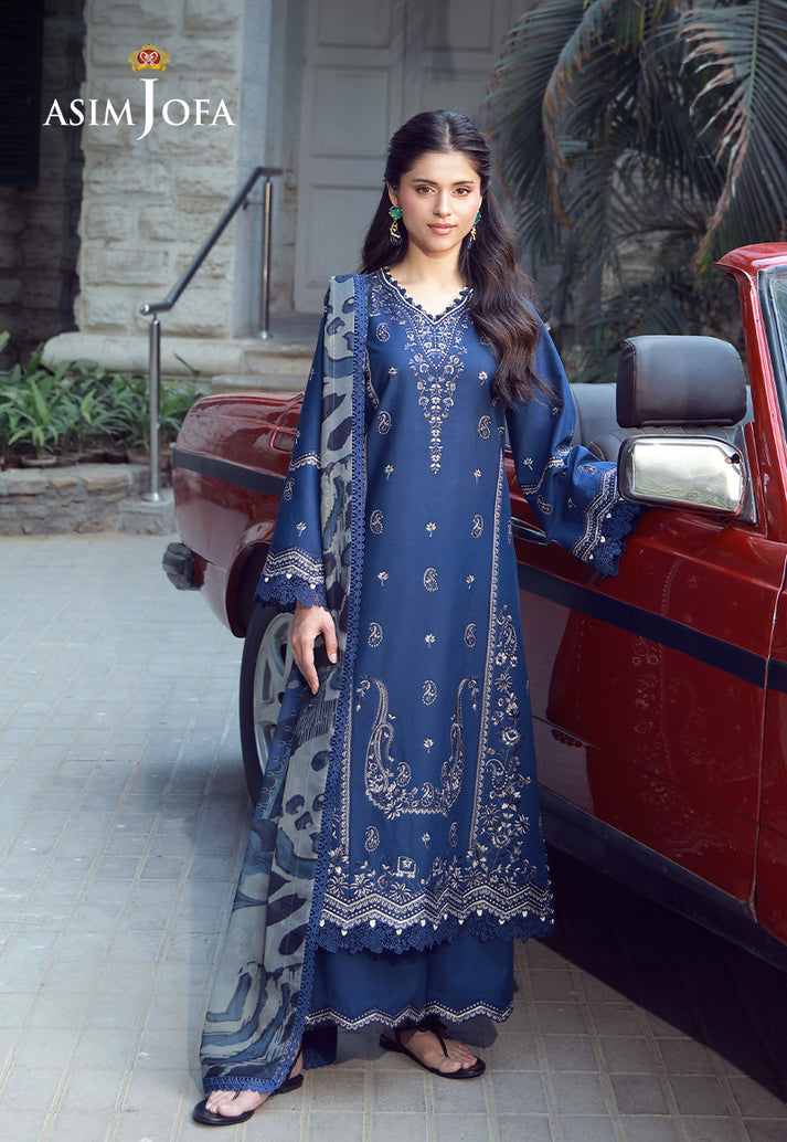 Asim Jofa 3 Piece Custom Stitched Suit - Blue - LB31637