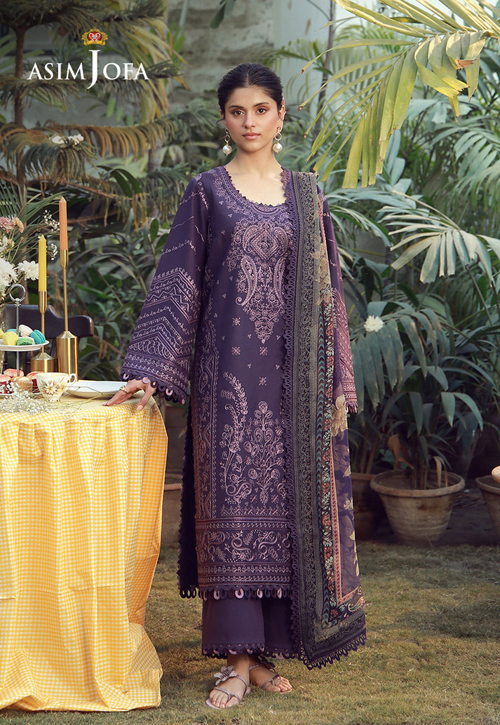 Asim Jofa 3 Piece Custom Stitched Suit - Purple - LB31640