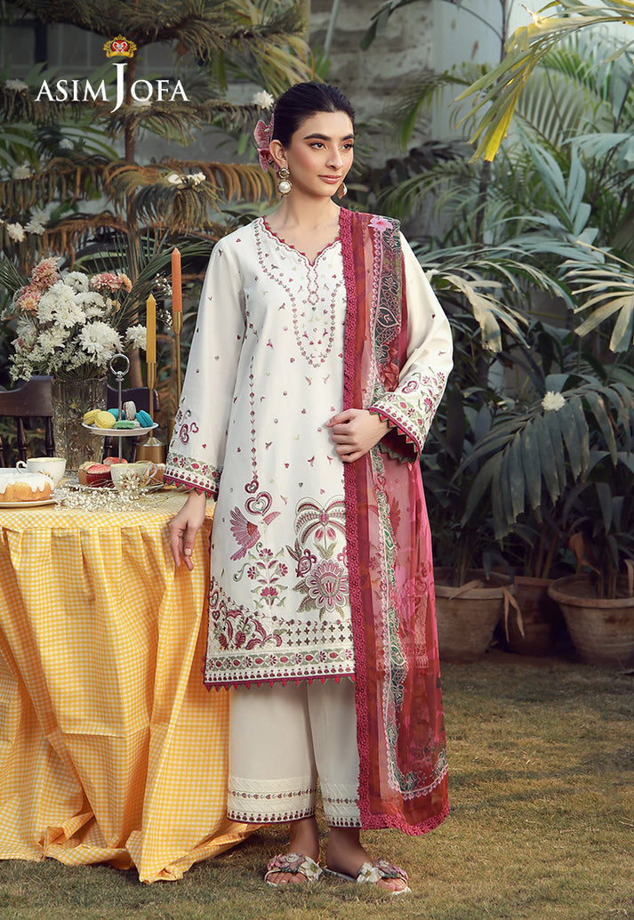 Asim Jofa 3 Piece Custom Stitched Suit - Ivory - LB31645