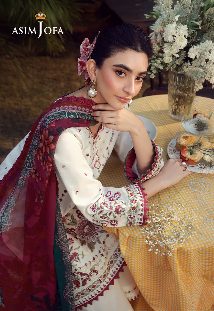 Asim Jofa 3 Piece Custom Stitched Suit - Ivory - LB31645