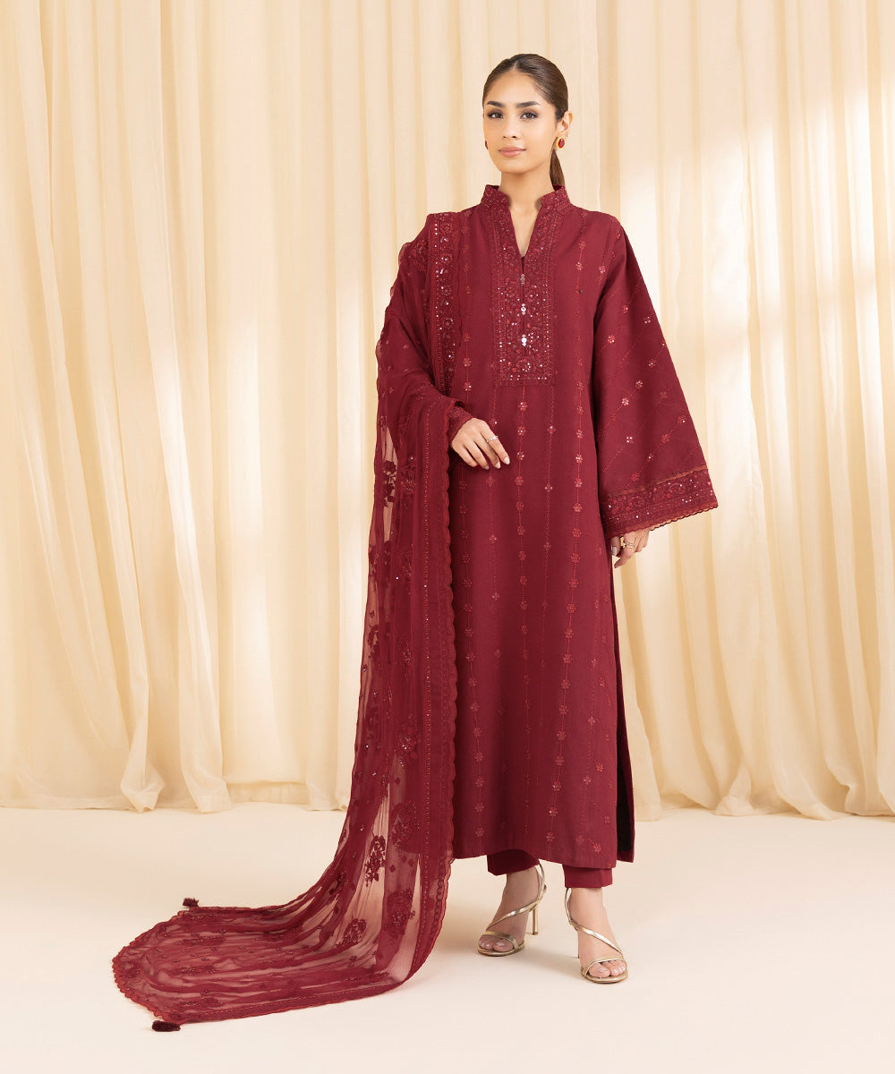 Sapphire 3 Piece Custom Stitched Suit - Red - LB288760