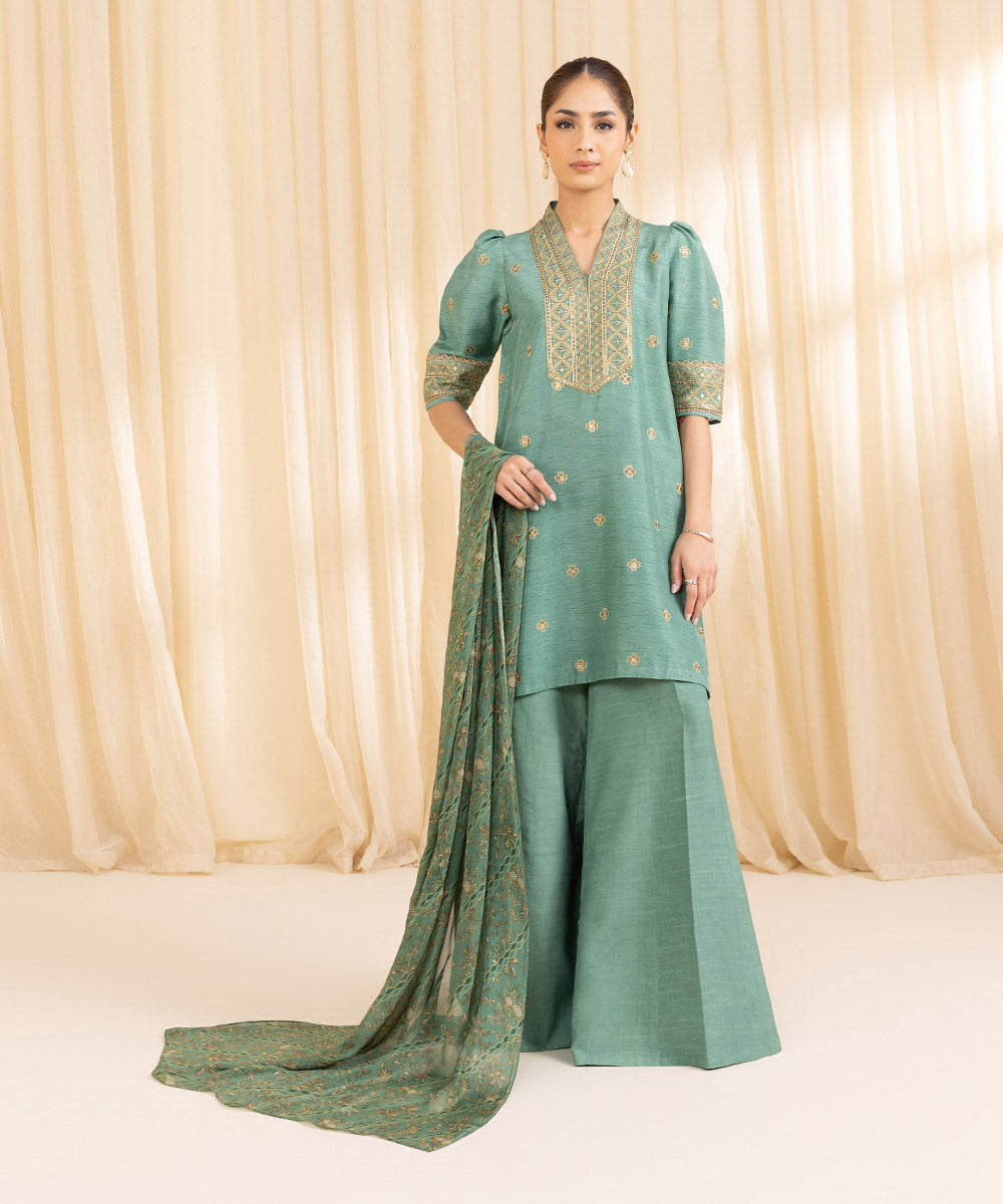 Libasco Sapphire 3 Piece Custom Stitched Suit - Green - LB288679