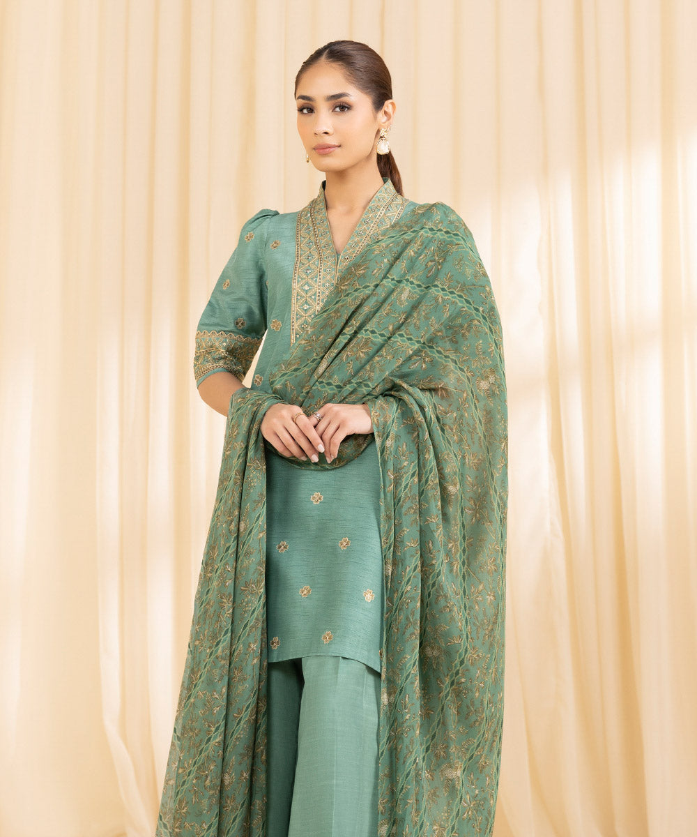 Sapphire 3 Piece Custom Stitched Suit - Green - LB288679