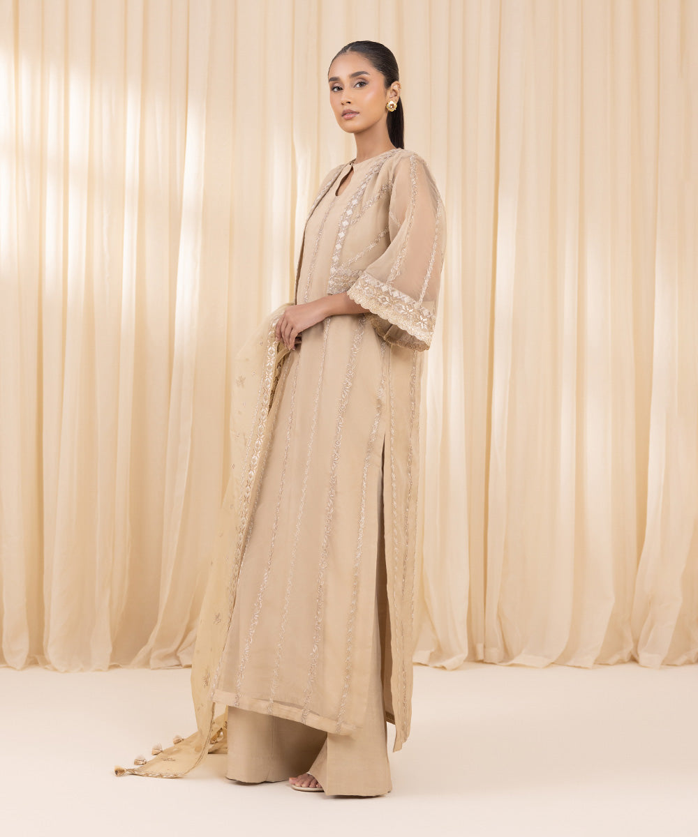 Sapphire 3 Piece Custom Stitched Suit - Beige - LB288562