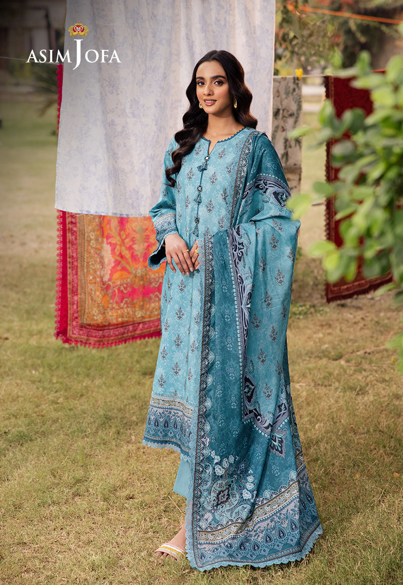 Asim Jofa 3 Piece Custom Stitched Suit - Blue - LB29531