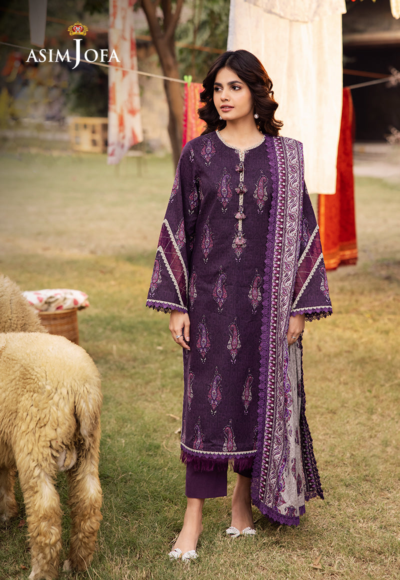 Asim Jofa 3 Piece Custom Stitched Suit - Purple - LB29456