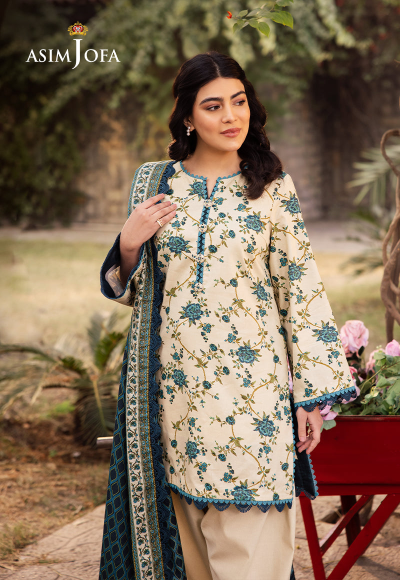 Asim Jofa 3 Piece Custom Stitched Suit - Beige - LB29466