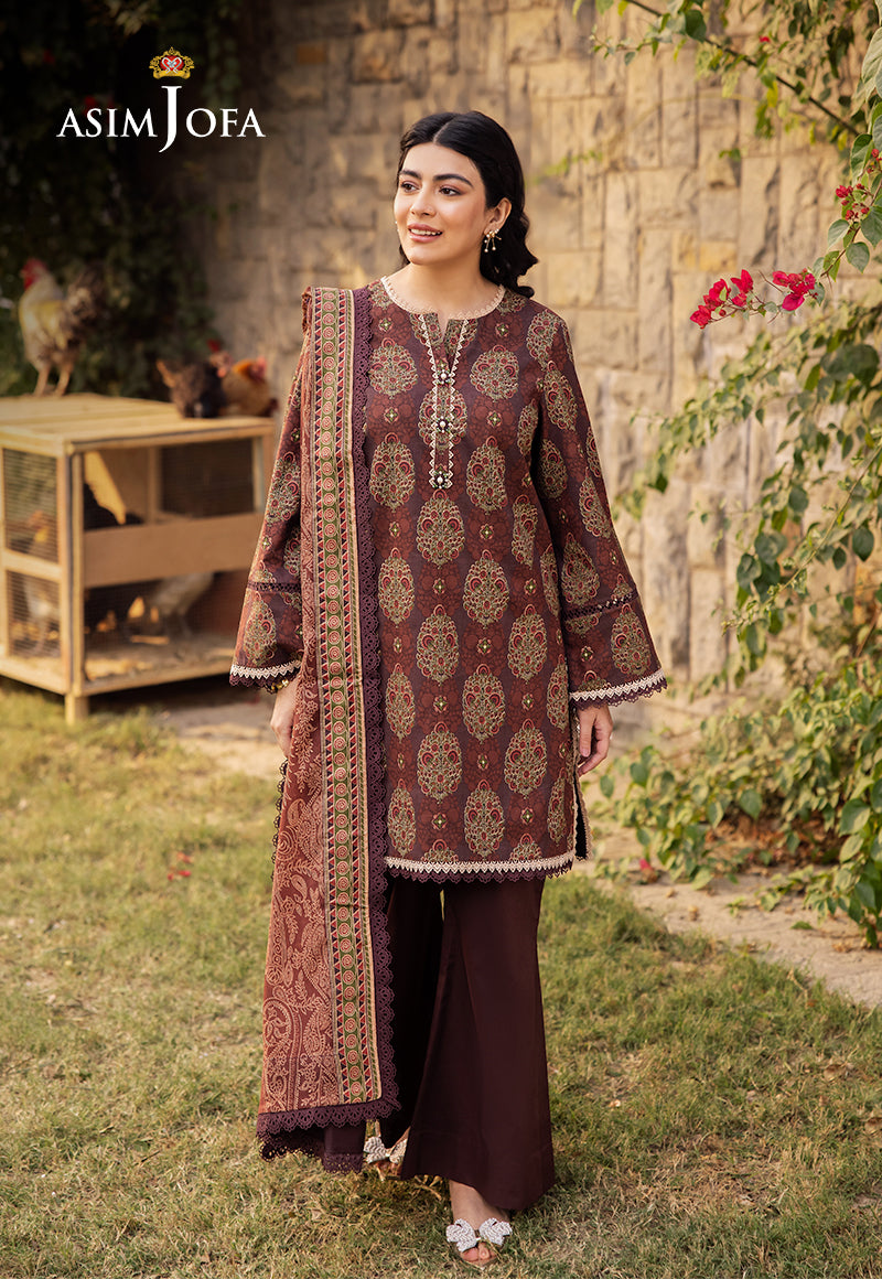 Asim Jofa 3 Piece Custom Stitched Suit - Brown - LB28970