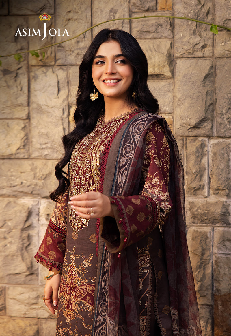 Asim Jofa 3 Piece Custom Stitched Suit - Brown - LB29457