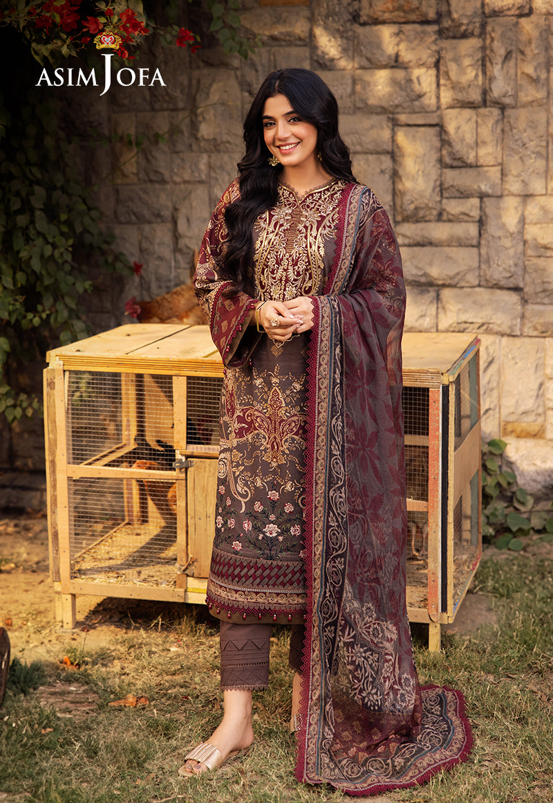 Asim Jofa 3 Piece Custom Stitched Suit - Brown - LB29457