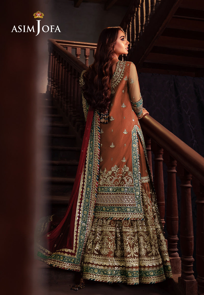 Asim Jofa 3 Piece Custom Stitched Suit - Orange - LB288254