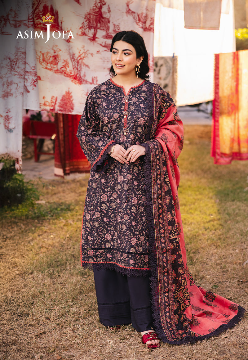 Asim Jofa 3 Piece Custom Stitched Suit - Purple - LB28975