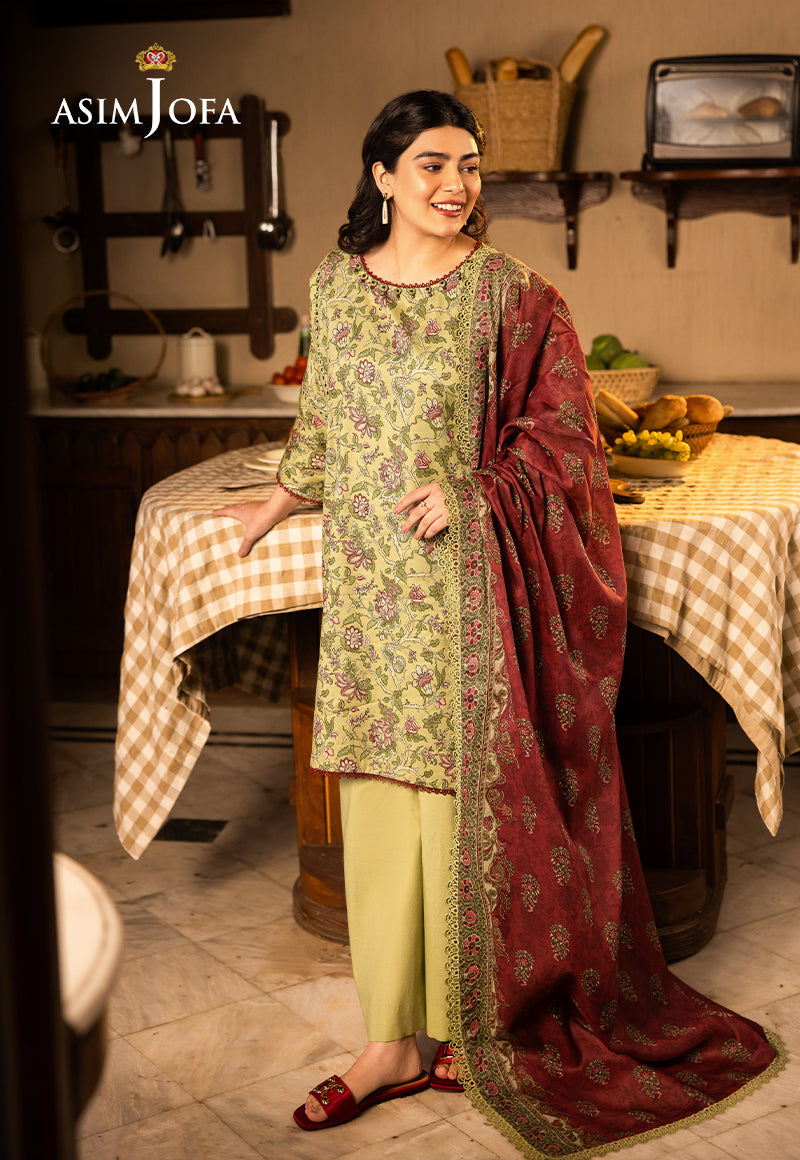 Asim Jofa 3 Piece Custom Stitched Suit - Green - LB29536