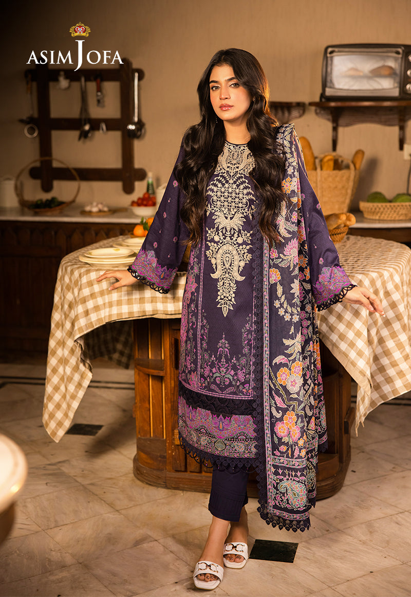 Asim Jofa 3 Piece Custom Stitched Suit - Purple - LB29474