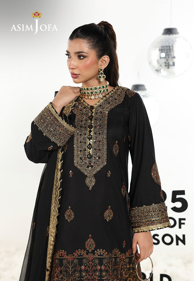 Asim Jofa 3 Piece Custom Stitched Suit - Black - LB30505