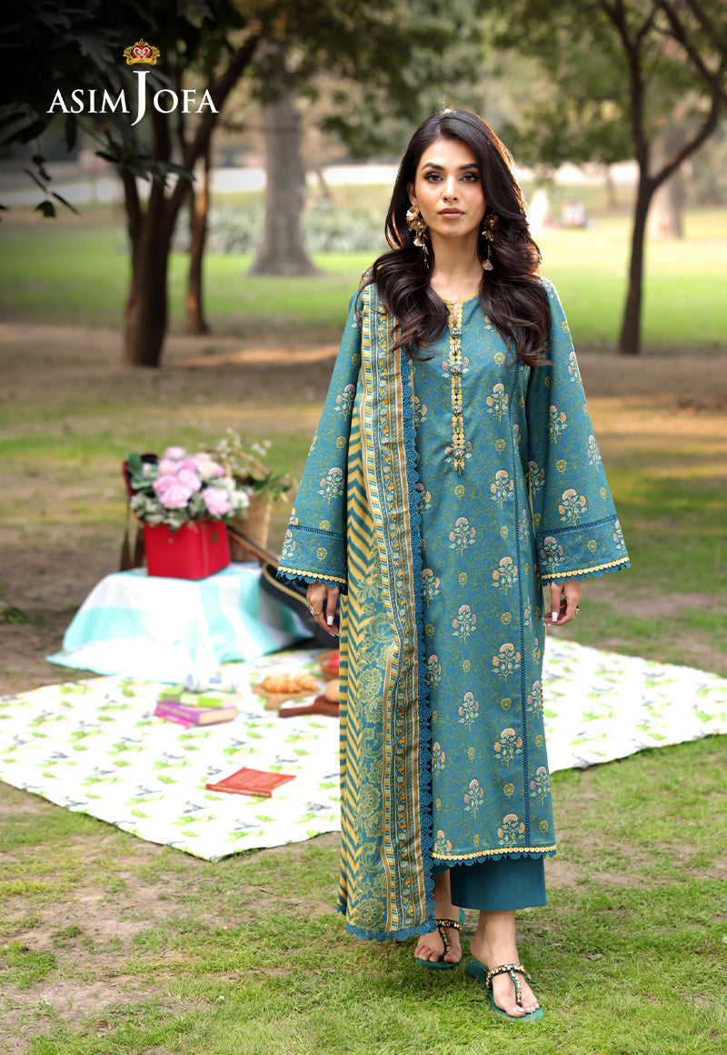 Asim Jofa 3 Piece Custom Stitched Suit - Blue - LB28990