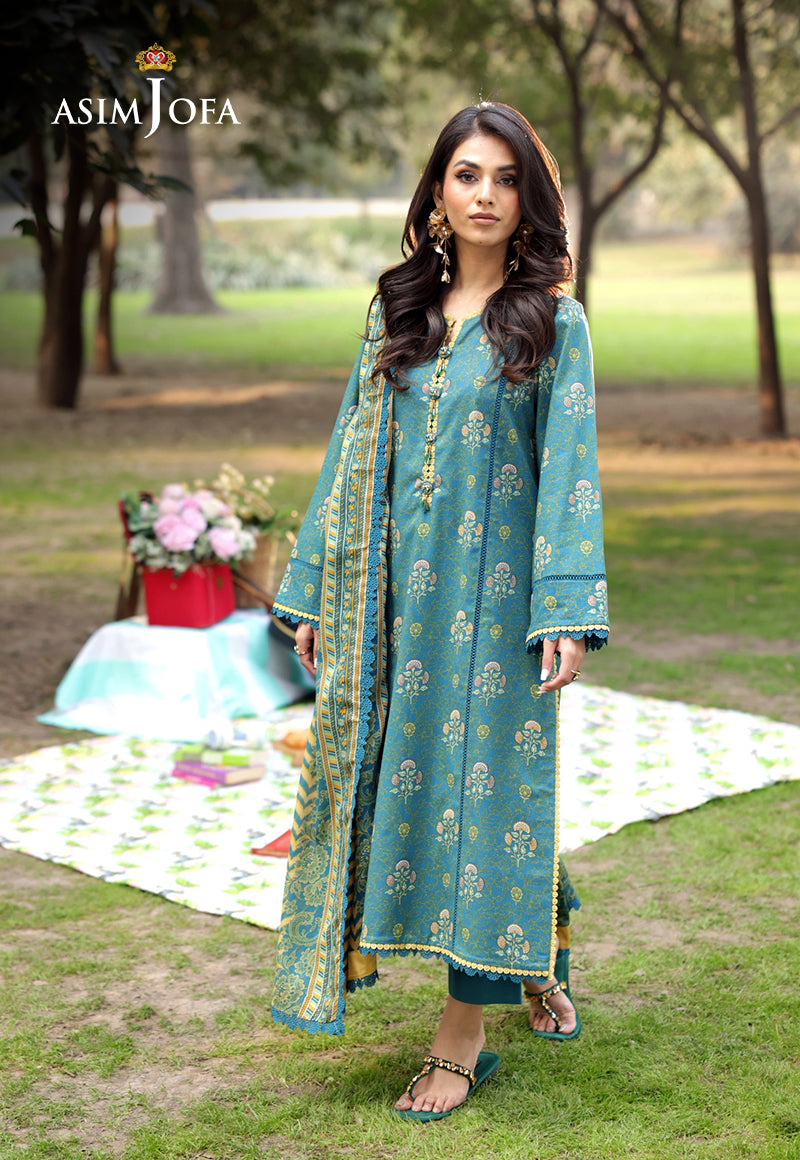 Asim Jofa 3 Piece Custom Stitched Suit - Blue - LB28990