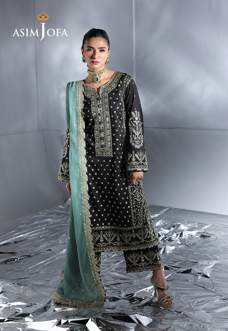 Asim Jofa 3 Piece Custom Stitched Suit - Black - LB30498