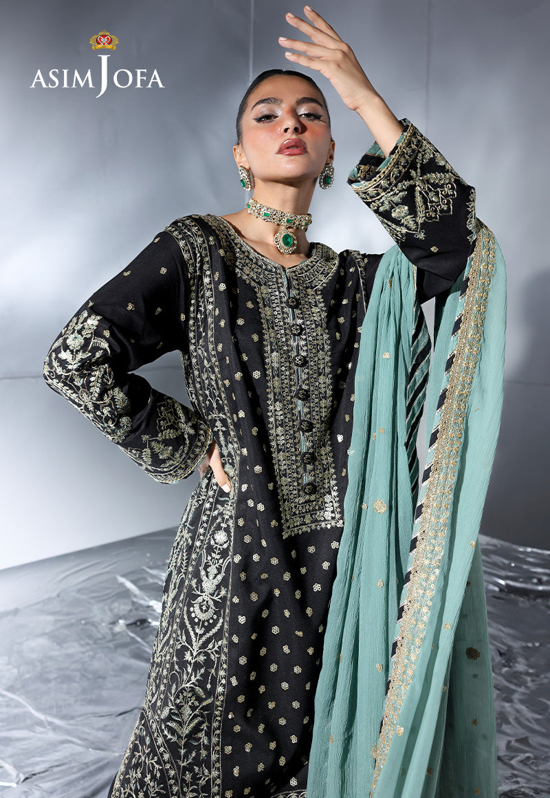 Asim Jofa 3 Piece Custom Stitched Suit - Black - LB30498