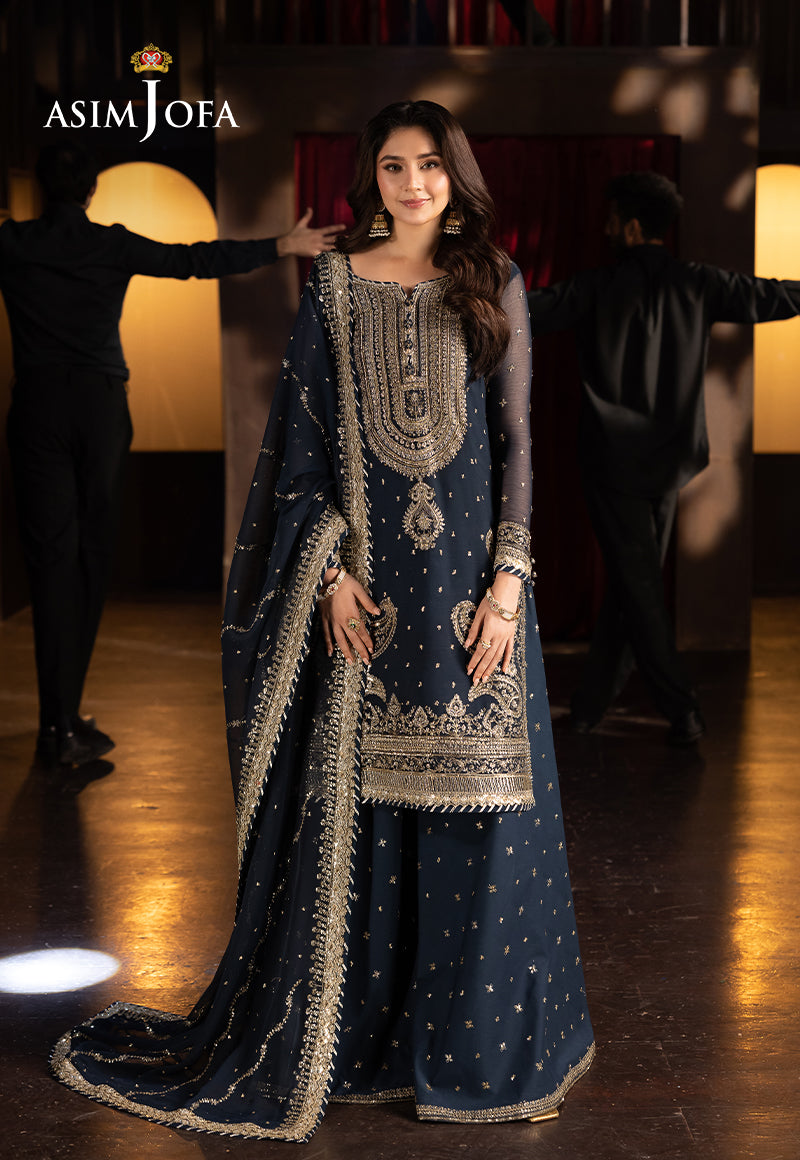 Asim Jofa 3 Piece Custom Stitched Suit - Blue - LB30357