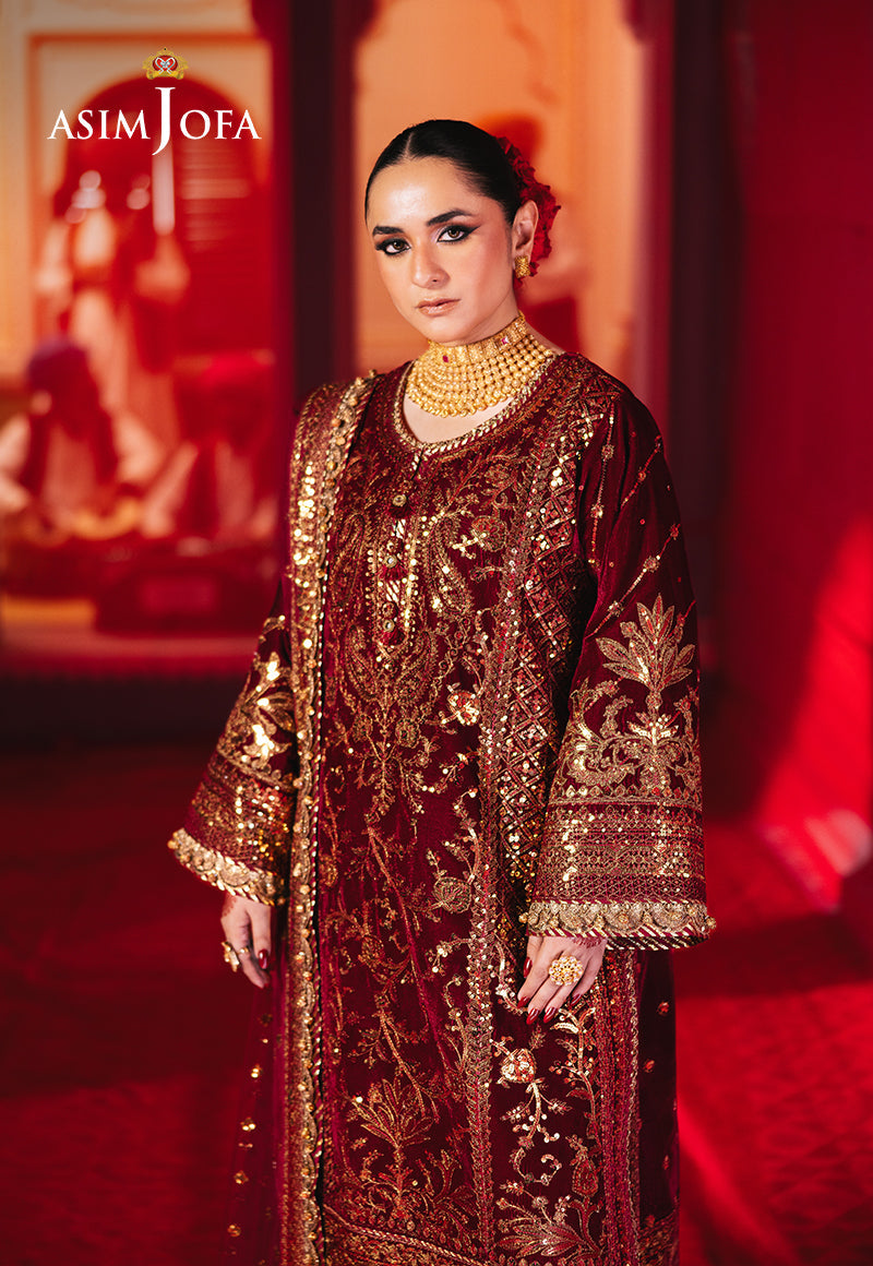 Asim Jofa 3 Piece Custom Stitched Suit - Maroon - LB289109