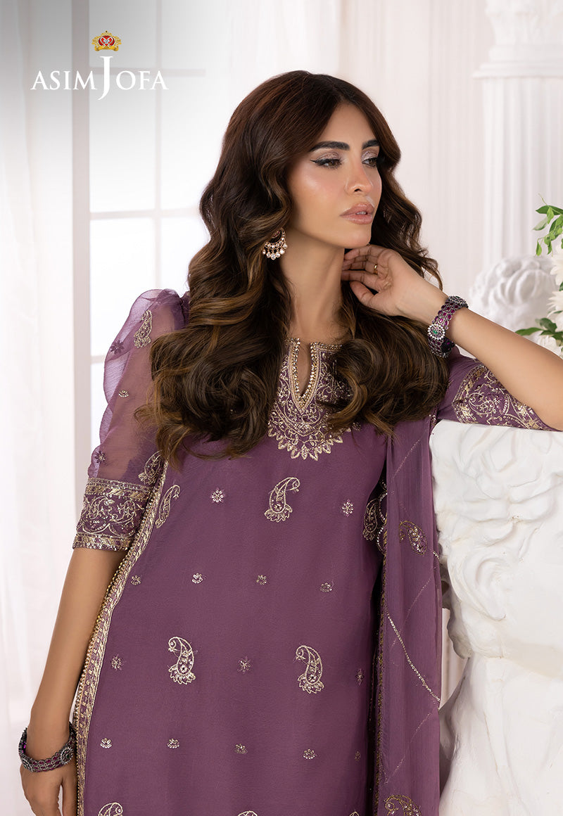 Asim Jofa 3 Piece Custom Stitched Suit - Purple - LB30493