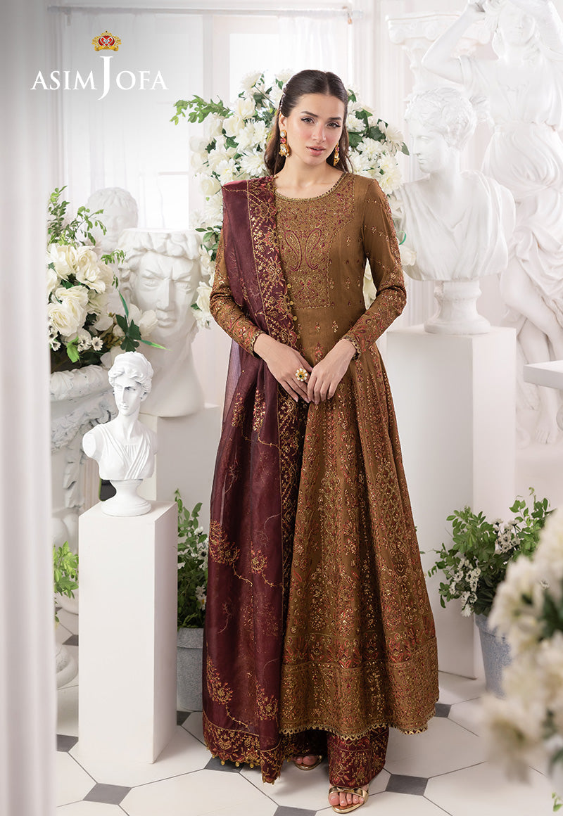 Asim Jofa 3 Piece Custom Stitched Suit - Brown - LB30497