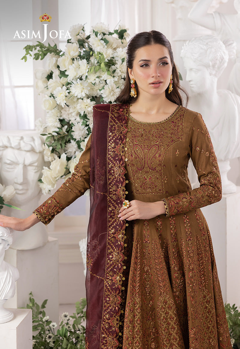 Asim Jofa 3 Piece Custom Stitched Suit - Brown - LB30497