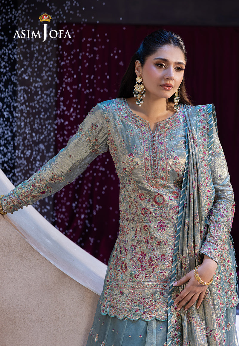 Asim Jofa 3 Piece Custom Stitched Suit - Aqua - LB30363