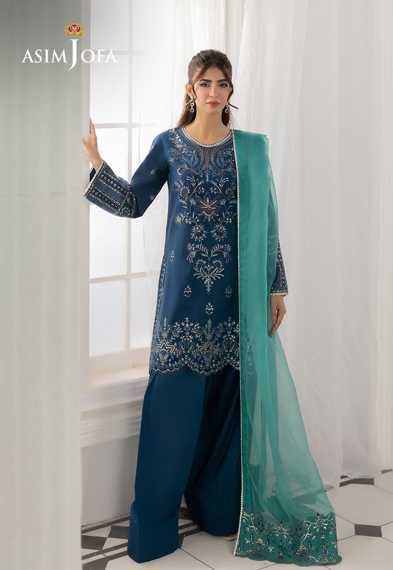 Asim Jofa 3 Piece Custom Stitched Suit - Blue - LB30470